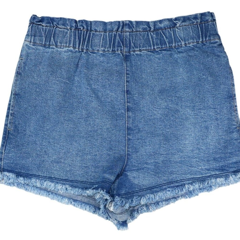 Tinseltown Juniors Med Blue Pull On Stretch Waist Mom Style Denim Short, SZ L
